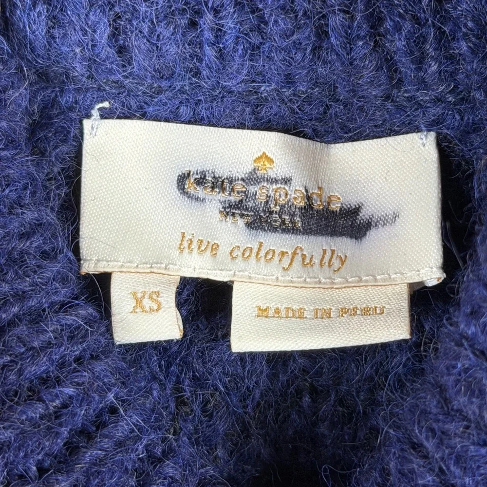 Kate Spade New York Blue Leopard Alpaca Wool Mock Neck Sweater Womens XS